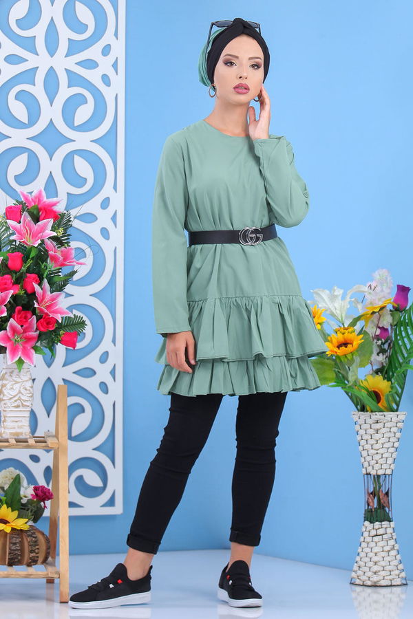 Düz Orta Kadın Yeşil Tunik Murdum  - 7604 YEŞİL