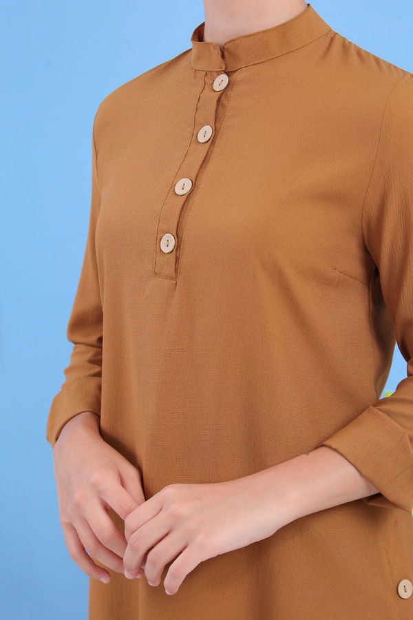 Düz Orta Kadın Taba Dügmeli Tunik Taba - 02 7310 - 7310 TABA