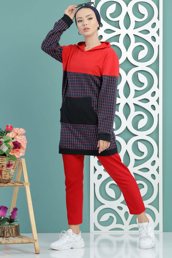 Düz Orta Kadın Lacivert Ekose Tunik Lacivert - 02 7655 - 7655 LACİVERT