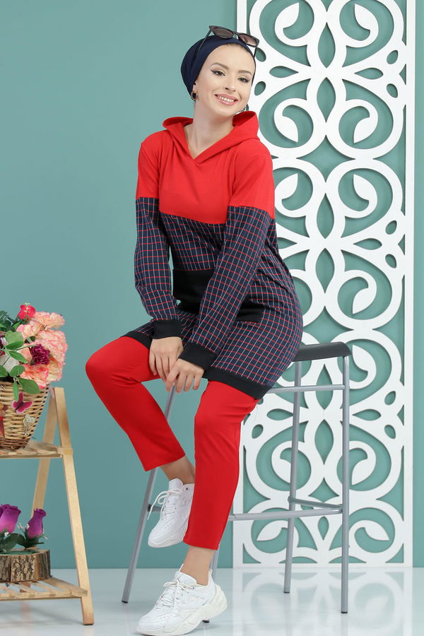 Düz Orta Kadın Lacivert Ekose Tunik Lacivert - 02 7655 - 7655 LACİVERT