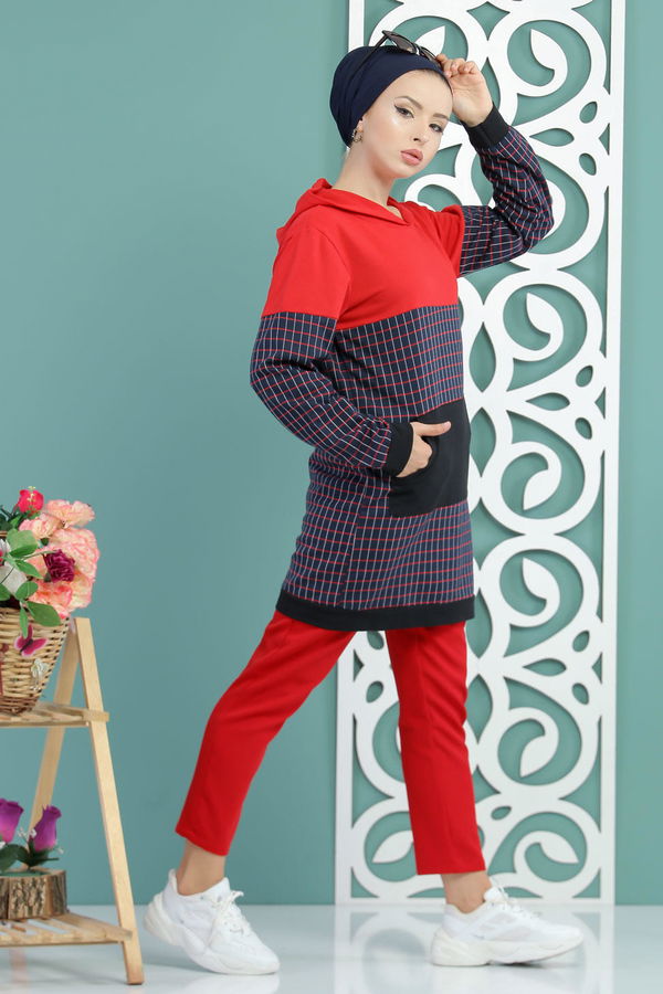 Düz Orta Kadın Lacivert Ekose Tunik Lacivert - 02 7655 - 7655 LACİVERT