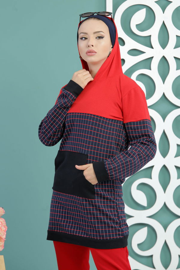 Düz Orta Kadın Lacivert Ekose Tunik Lacivert - 02 7655 - 7655 LACİVERT