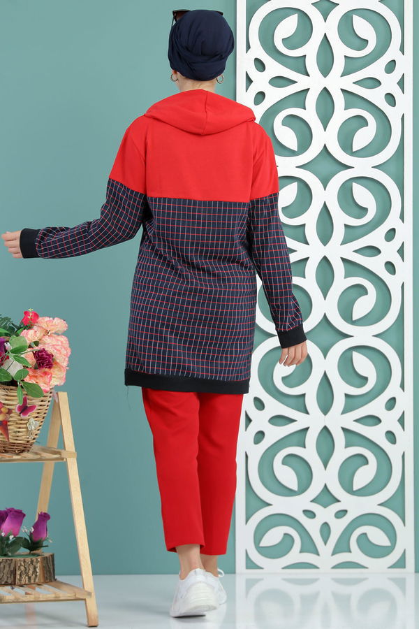 Düz Orta Kadın Lacivert Ekose Tunik Lacivert - 02 7655 - 7655 LACİVERT