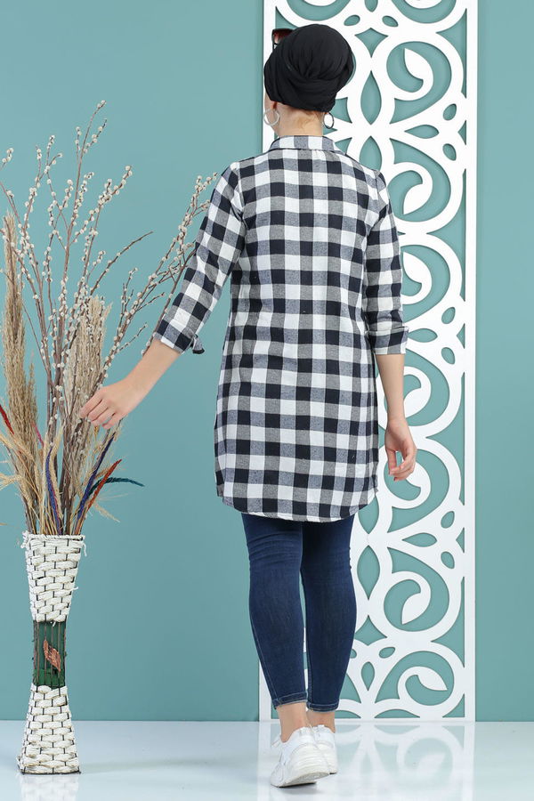 Düz Orta Kadın Siyah Ekose Tunik Siyah - 02 7661 - 7661