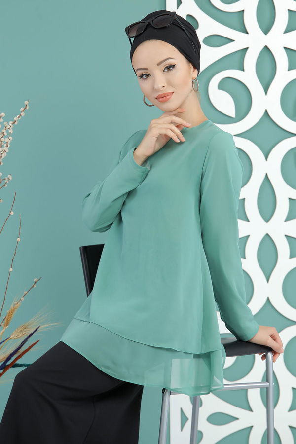 Düz Orta Kadın Yeşil Bluz  - 1259 YEŞİL