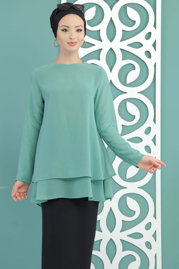 Düz Orta Kadın Yeşil Bluz  - 1259 YEŞİL