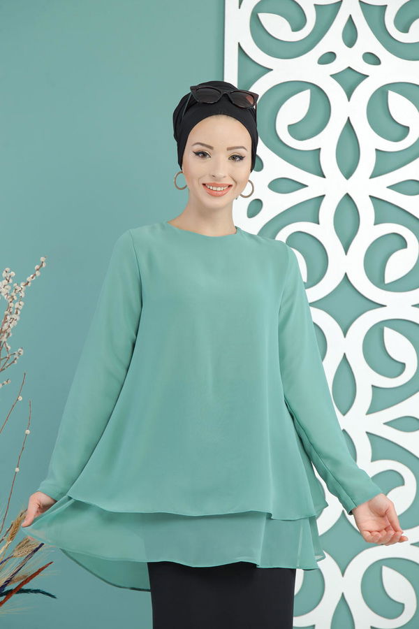 Düz Orta Kadın Yeşil Bluz  - 1259 YEŞİL