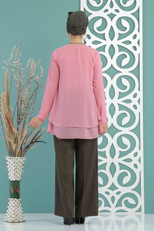 Düz Orta Kadın Pembe Bluz  - 1259 PEMBE