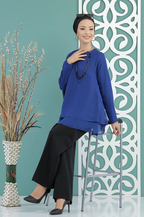 Düz Orta Kadın Mavi Bluz  - 1259