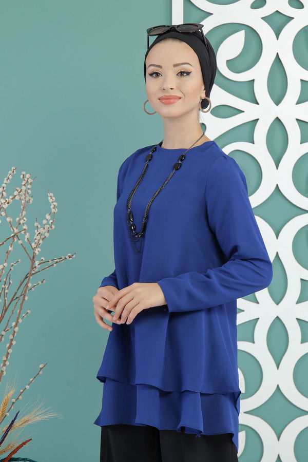 Düz Orta Kadın Mavi Bluz  - 1259