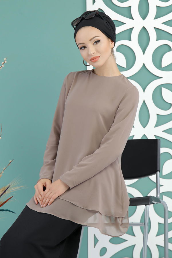 Düz Orta Kadın Vizon Bluz  - 1259 VİZON