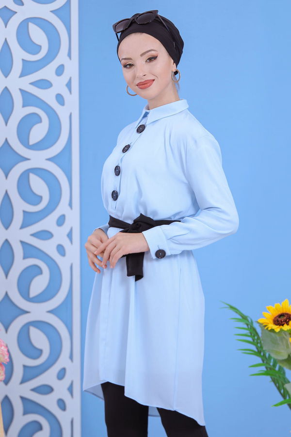 Düz Orta Kadın Mavi Tunik Haki  - 1241 MAVİ