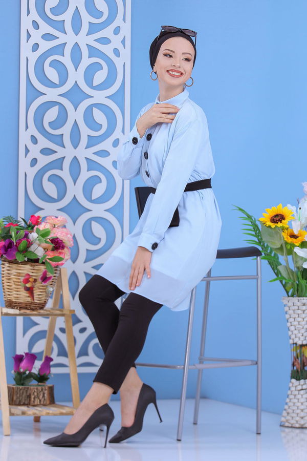 Düz Orta Kadın Mavi Tunik Haki  - 1241 MAVİ