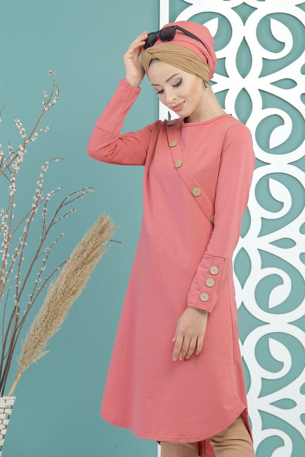 Düz Orta Kadın Pembe Tunik Haki  - 7677 PEMBE