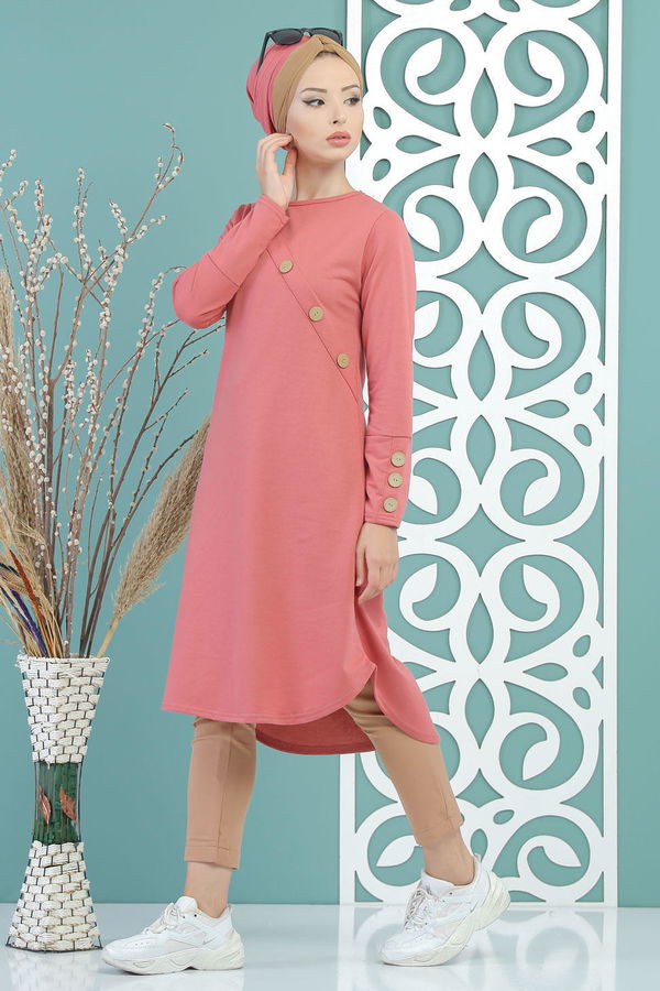 Düz Orta Kadın Pembe Tunik Haki  - 7677 PEMBE