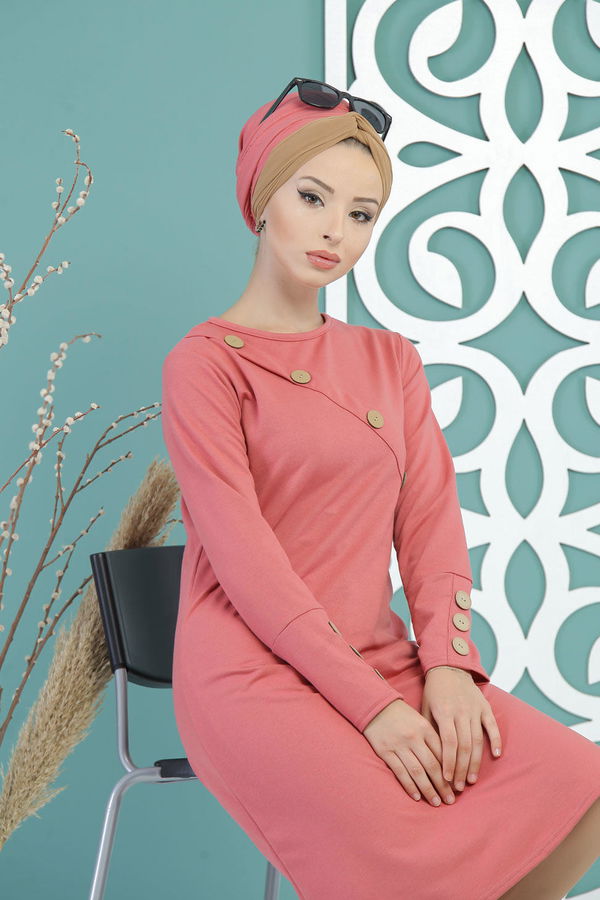 Düz Orta Kadın Pembe Tunik Haki  - 7677 PEMBE