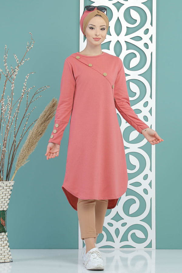 Düz Orta Kadın Pembe Tunik Haki  - 7677 PEMBE