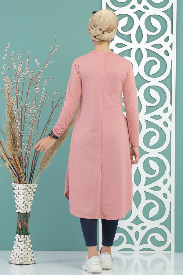 Düz Orta Kadın Pembe Tunik Siyah  - 7582 PEMBE