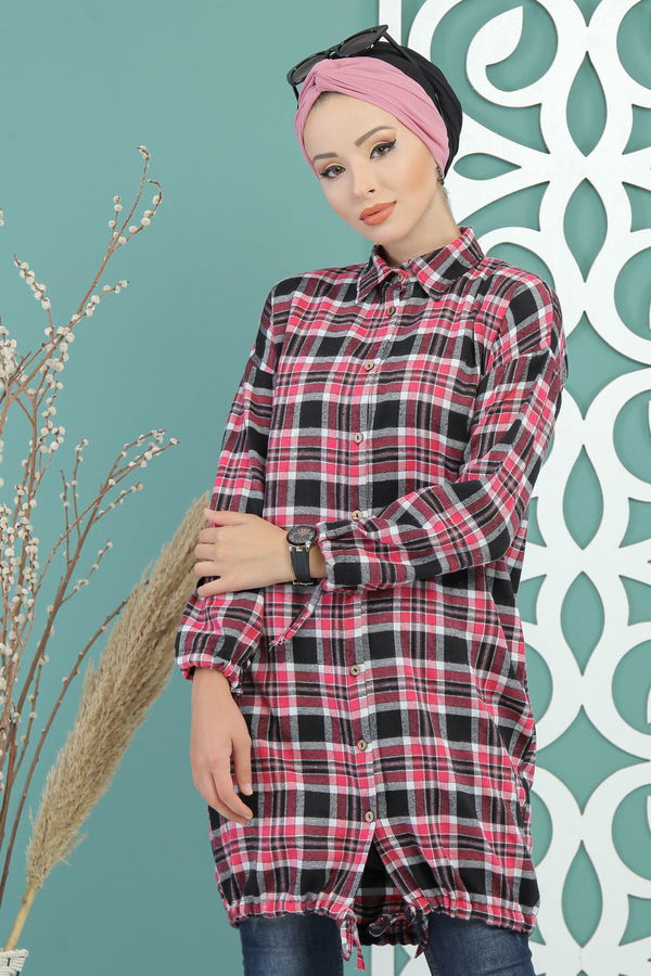 Düz Orta Kadın Pembe Ekose Tunik Pembe - 02 7683 - 7683