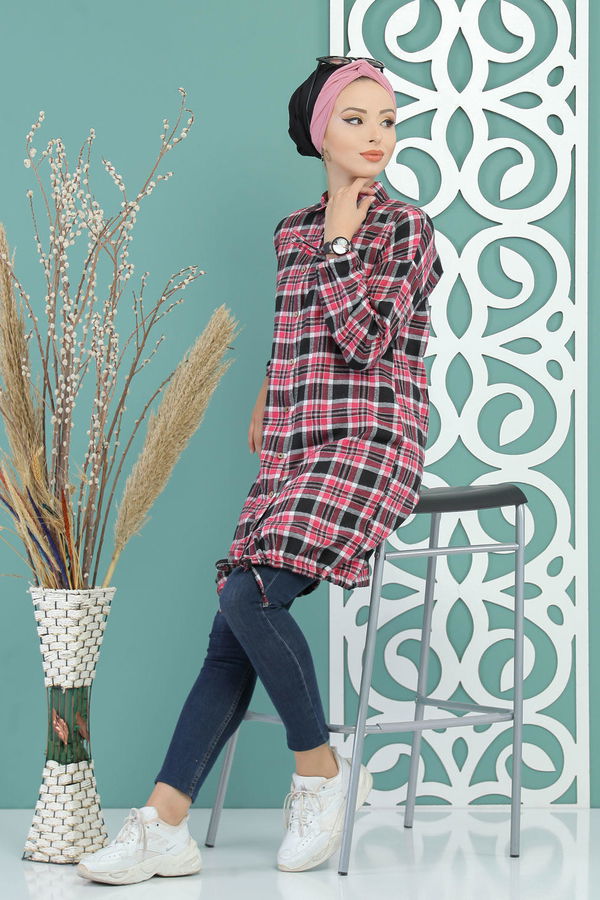 Düz Orta Kadın Pembe Ekose Tunik Pembe - 02 7683 - 7683