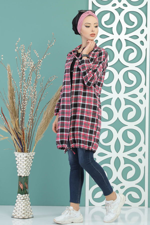 Düz Orta Kadın Pembe Ekose Tunik Pembe - 02 7683 - 7683