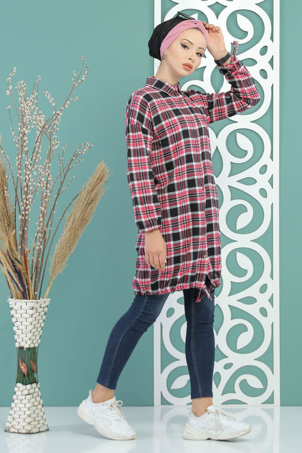 Düz Orta Kadın Pembe Ekose Tunik Pembe - 02 7683 - 7683