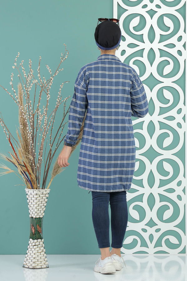 Düz Orta Kadın Mavi Ekose Tunik İndigo - 02 7686 - 7686