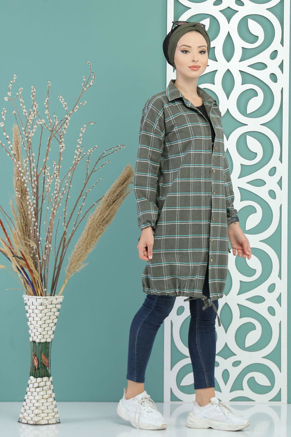 Düz Orta Kadın Haki Ekose Tunik Haki - 02 7686 - 7686