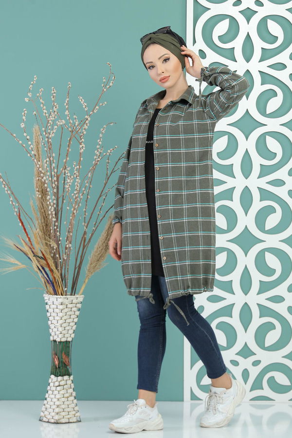 Düz Orta Kadın Haki Ekose Tunik Haki - 02 7686 - 7686