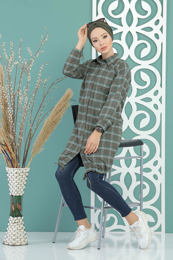 Düz Orta Kadın Haki Ekose Tunik Haki - 02 7686 - 7686