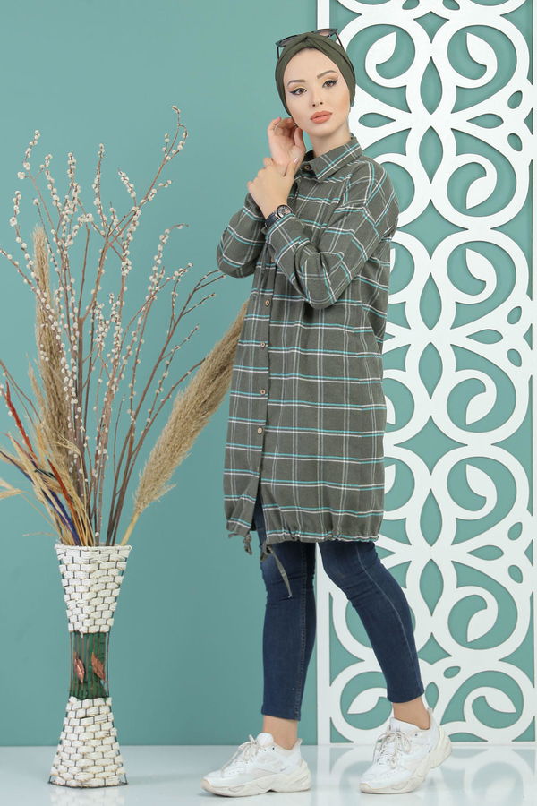 Düz Orta Kadın Haki Ekose Tunik Haki - 02 7686 - 7686