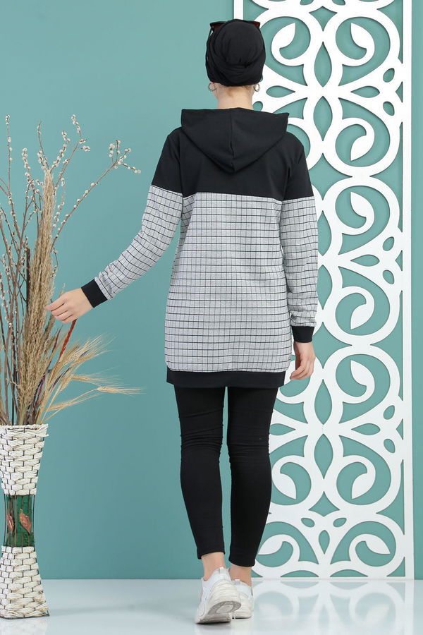 Düz Orta Kadın Gri Kapşonlu Tunik Gri - 02 7712 - 7712 GRİ