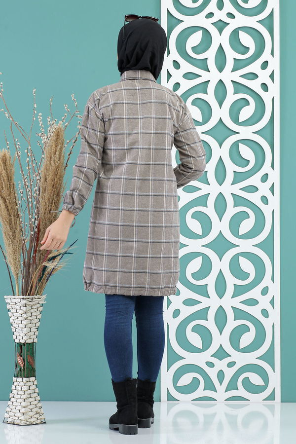 Düz Orta Kadın Vizon Ekose Tunik Vizon - 02 7686 - 7686 VİZON