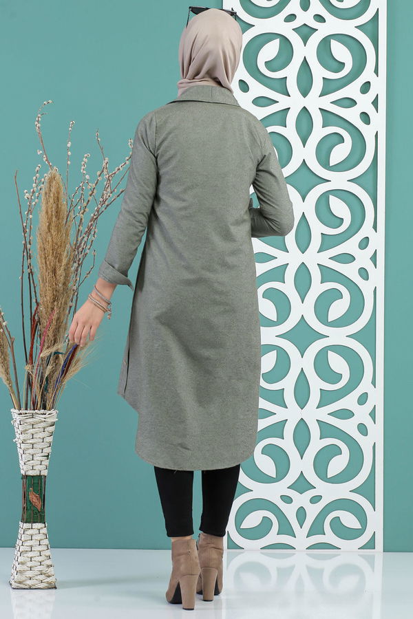 Düz Orta Kadın Haki Dügme Detay Tunik Haki - 02 7730 - 7730 HAKİ