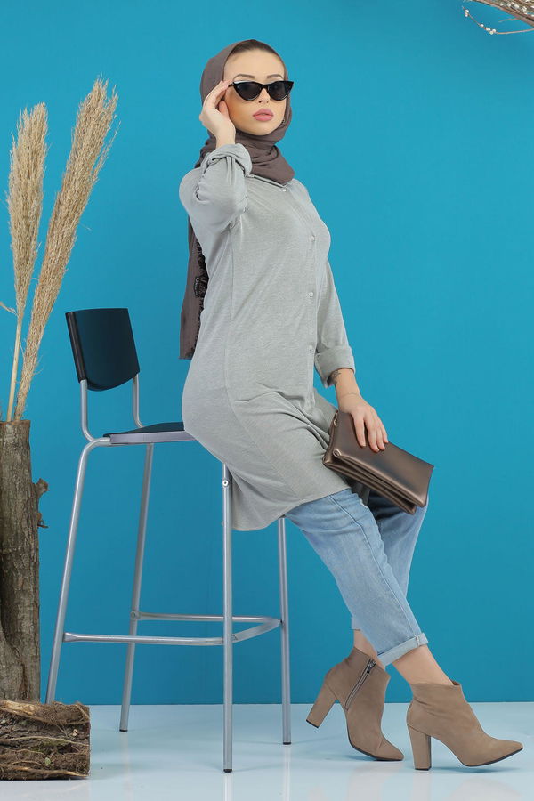 Düz Orta Kadın Gri Tunik Gri  - 7760 GRİ