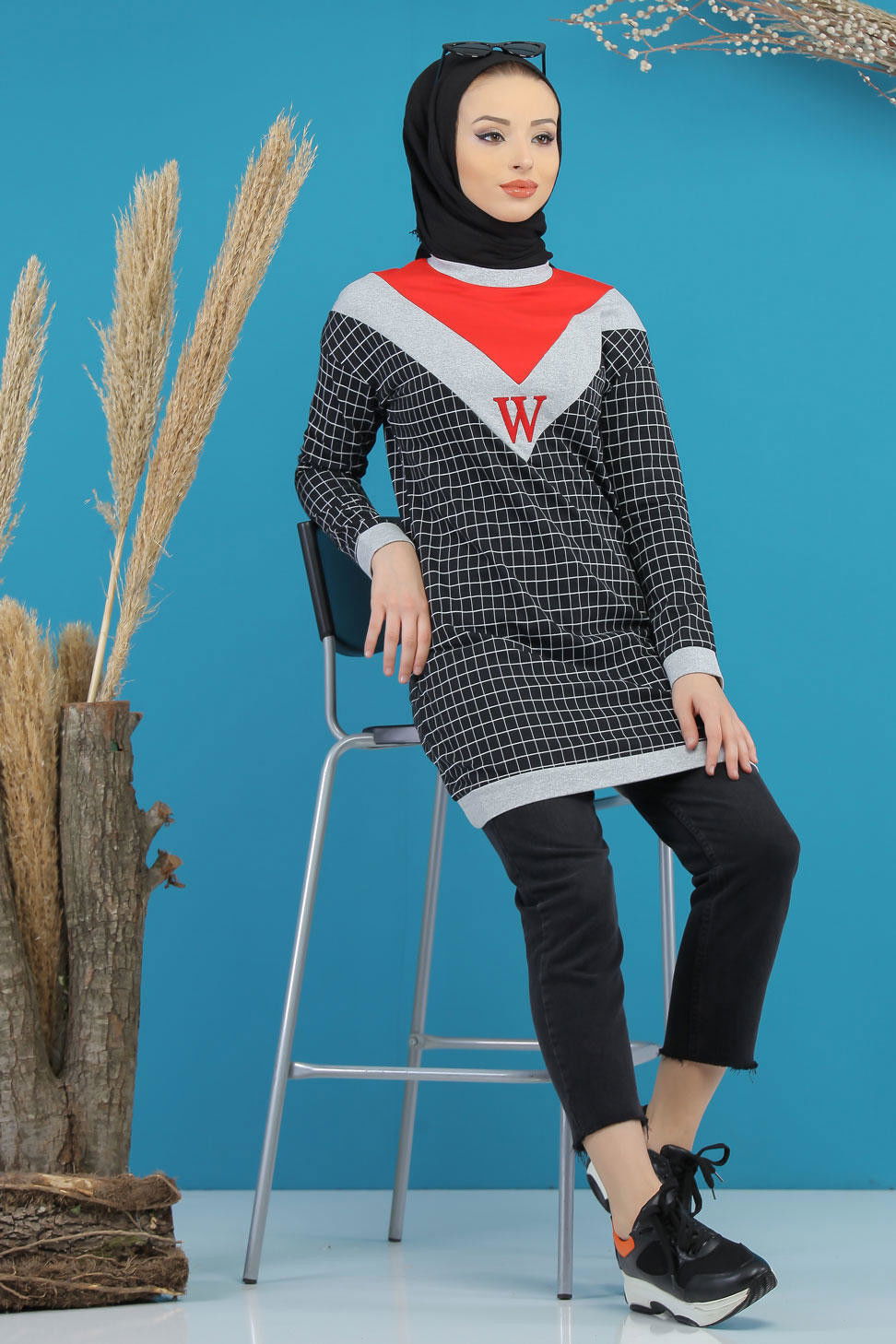 Düz Orta Kadın Siyah Desenlı Tunik Siyah - 4106 - 4106 SİYAH