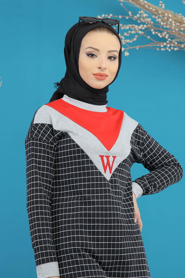 Düz Orta Kadın Siyah Desenlı Tunik Siyah - 4106 - 4106 SİYAH