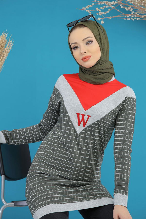 Düz Orta Kadın Haki Desenlı Tunik Haki - 4106 - 4106 HAKİ