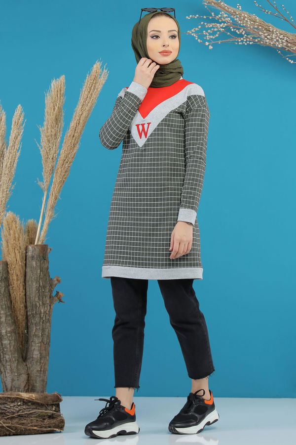 Düz Orta Kadın Haki Desenlı Tunik Haki - 4106 - 4106 HAKİ