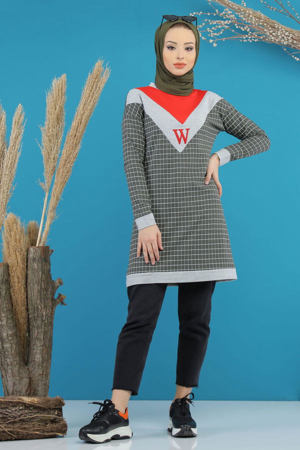 Düz Orta Kadın Haki Desenlı Tunik Haki - 4106 - 4106 HAKİ