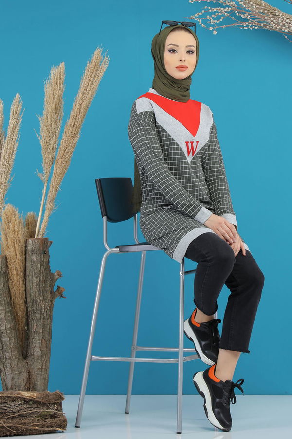 Düz Orta Kadın Haki Desenlı Tunik Haki - 4106 - 4106 HAKİ