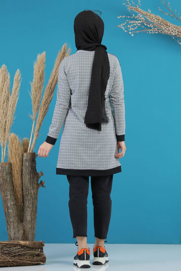Düz Orta Kadın Gri Desenlı Tunik Gri - 4106 - 4106