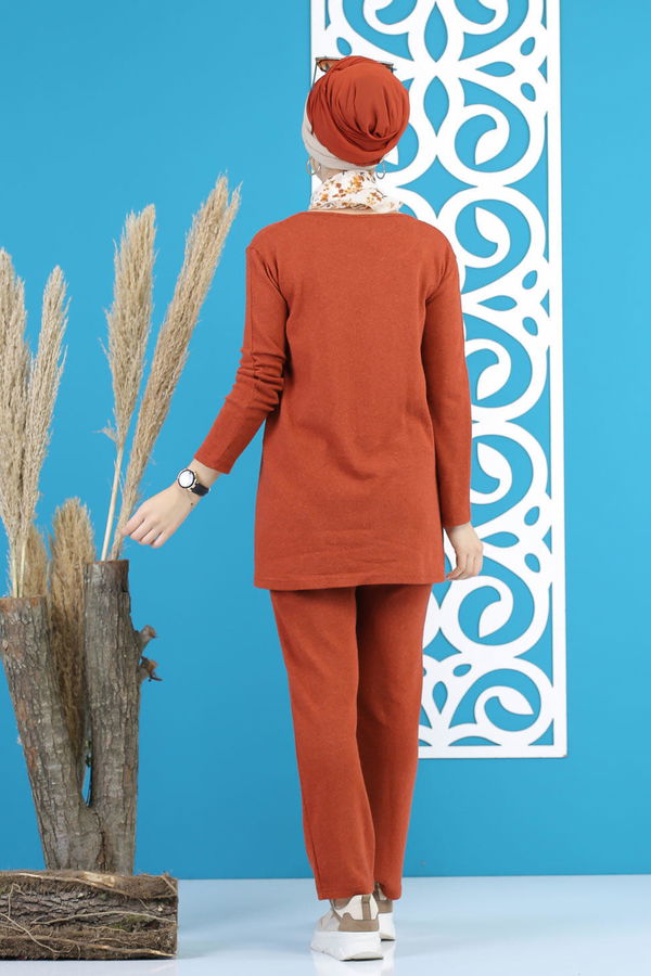 Düz Orta Kadın Kiremit Tunik Pantolon Siyah  - 5170 KİREMİT