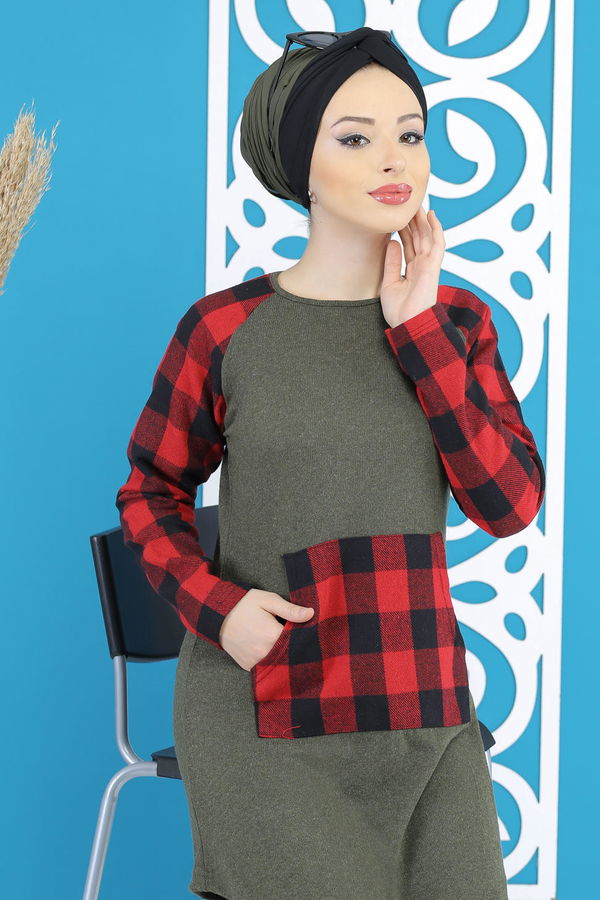 Düz Orta Kadın Haki Tunik Siyah  - 5172