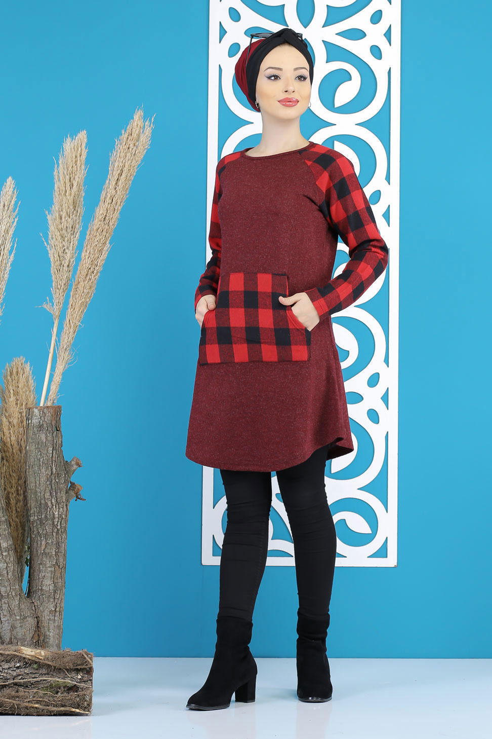Düz Orta Kadın Bordo Tunik Bordo - 5172 - 5171 BORDO