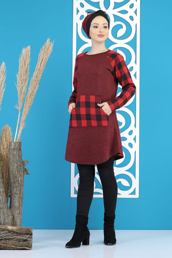 Düz Orta Kadın Bordo Tunik Bordo - 5172 - 5171 BORDO