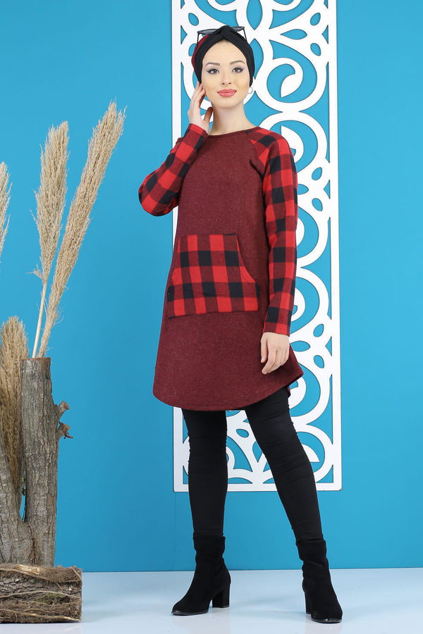 Düz Orta Kadın Bordo Tunik Bordo - 5172 - 5171 BORDO