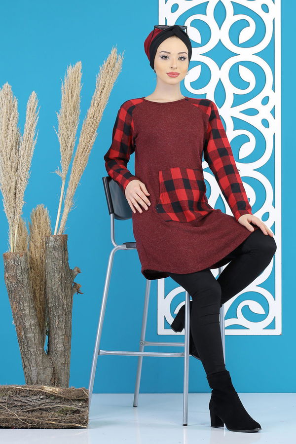 Düz Orta Kadın Bordo Tunik Bordo - 5172 - 5171 BORDO