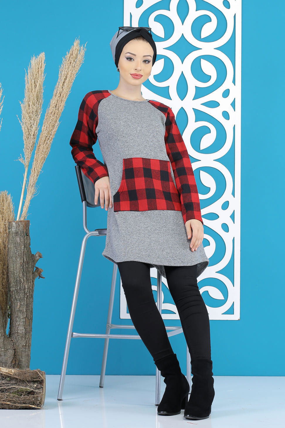Düz Orta Kadın Gri Tunik Gri - 5172 - 5171 GRİ
