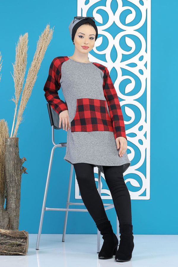 Düz Orta Kadın Gri Tunik Gri - 5172 - 5171 GRİ